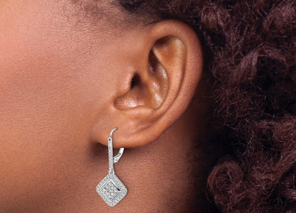 14K white gold diamond drop earrings, another view