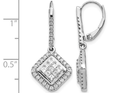 14K white gold diamond drop earrings, further view