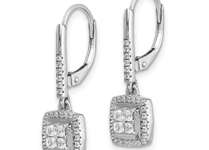 14k White Gold Diamond Cluster Leverback Earrings (Style EM4372-050-WA)