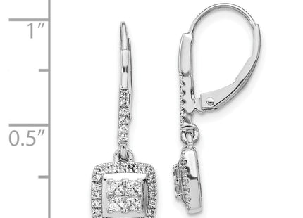 14k White Gold Diamond Cluster Leverback Earrings (Style EM4372-050-WA)