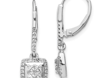 14k White Gold Diamond Cluster Leverback Earrings (Style EM4372-050-WA)