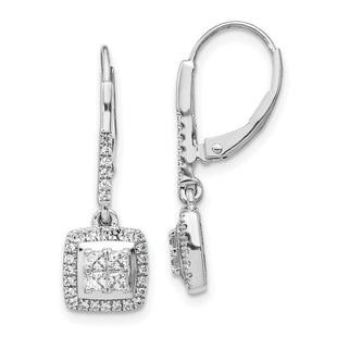 14k White Gold Diamond Cluster Leverback Earrings (Style EM4372-050-WA)