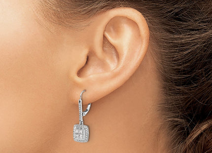 14K white gold diamond drop earrings, another view