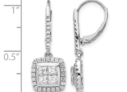 14K white gold diamond drop earrings, further view