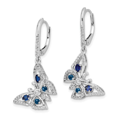 14K White Gold Diamond/Sapphire Butterfly Leverback Earrings