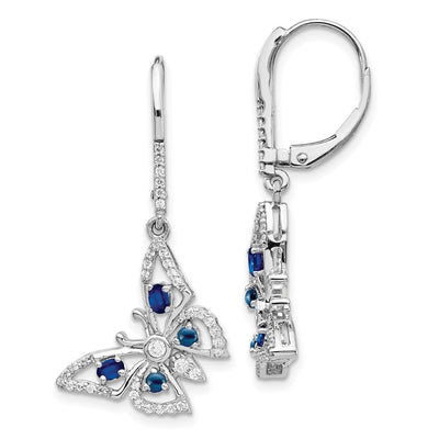 14K White Gold Diamond/Sapphire Butterfly Leverback Earrings