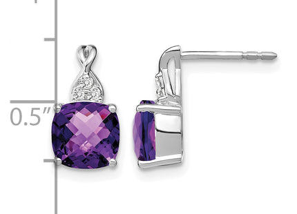 14K White Gold Checkerboard Amethyst and Diamond Earrings