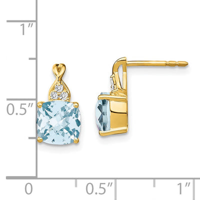 14K Checkerboard Aquamarine and Diamond Earrings