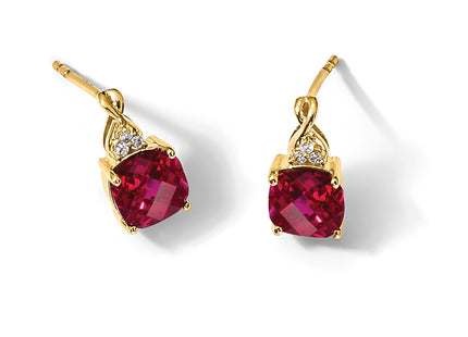 14k Checkerboard Created Ruby and Diamond Earrings