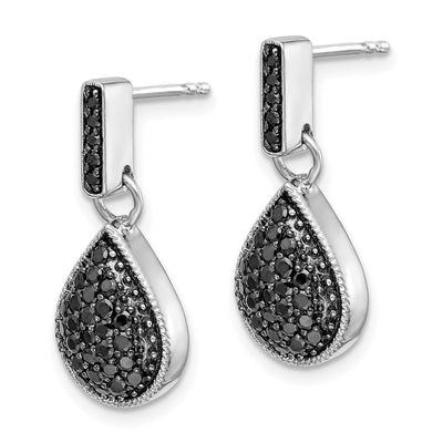 14K White Gold Diamond Black Teardrop Dangle Post Earrings