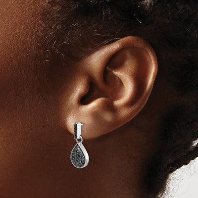 14K White Gold Diamond Black Teardrop Dangle Post Earrings