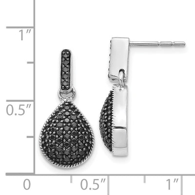 14K White Gold Diamond Black Teardrop Dangle Post Earrings