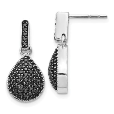 14K White Gold Diamond Black Teardrop Dangle Post Earrings