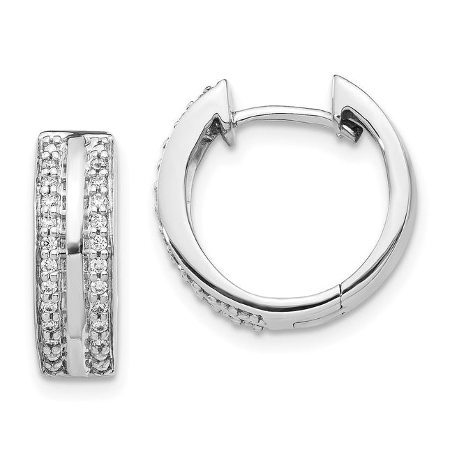 14k White Gold 2-row Diamond Hinged Hoop Earrings, 14 x 15mm