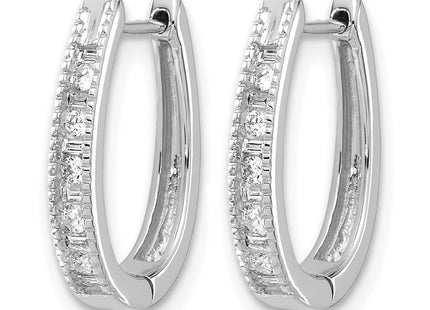 14k White Gold Diamond Oval Hinged Hoop Earrings, 16 x 3mm