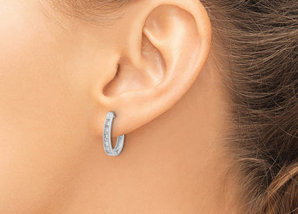14k White Gold Diamond Oval Hinged Hoop Earrings, 16 x 3mm