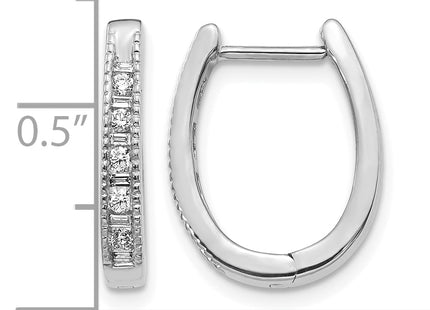 14k White Gold Diamond Oval Hinged Hoop Earrings, 16 x 3mm
