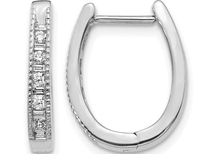 14k White Gold Diamond Oval Hinged Hoop Earrings, 16 x 3mm