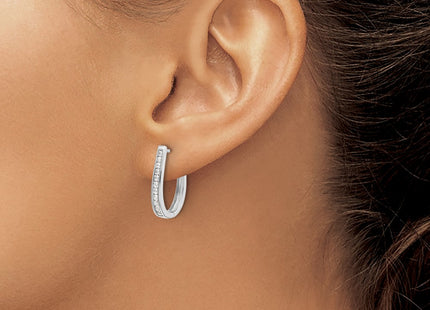 14K white gold diamond oval hoop earrings, another view