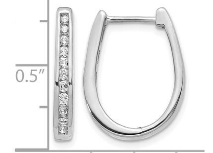 14K white gold diamond oval hoop earrings, further view