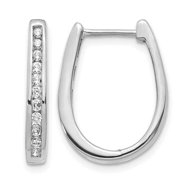 14k White Gold Diamond Oval Hinged Hoop Earrings, 20 x 3.5mm