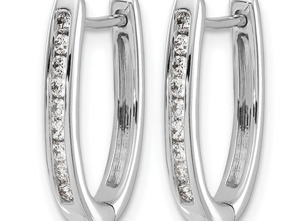 14k White Gold Diamond Oval Hinged Hoop Earrings, 18 x 3mm