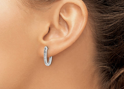 14k White Gold Diamond Oval Hinged Hoop Earrings, 18 x 3mm