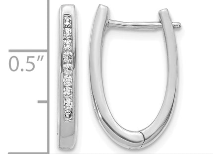14k White Gold Diamond Oval Hinged Hoop Earrings, 18 x 3mm
