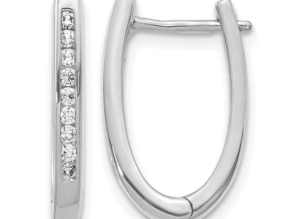 14k White Gold Diamond Oval Hinged Hoop Earrings, 18 x 3mm
