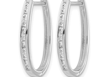 14k White Gold Diamond Oval Hinged Hoop Earrings, 22 x 3mm