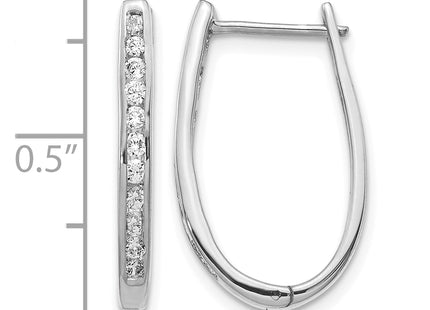 14k White Gold Diamond Oval Hinged Hoop Earrings, 22 x 3mm