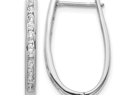 14k White Gold Diamond Oval Hinged Hoop Earrings, 22 x 3mm