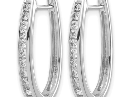 14k White Gold Diamond Oval Hinged Hoop Earrings, 24 x 3.5mm