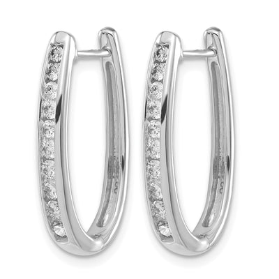 14K White Gold Diamond Oval Hinged Hoop Earrings, 24 x 3.5mm