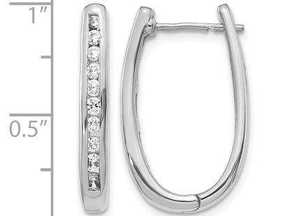 14k White Gold Diamond Oval Hinged Hoop Earrings, 24 x 3.5mm