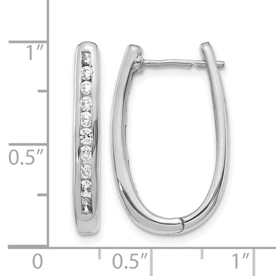 14K White Gold Diamond Oval Hinged Hoop Earrings, 24 x 3.5mm