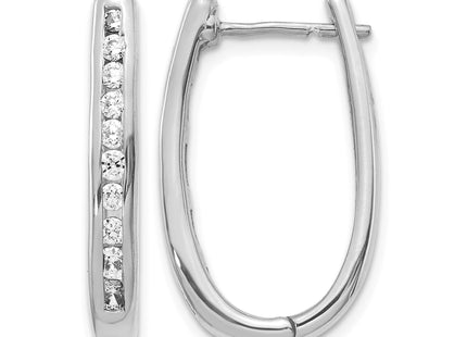 14k White Gold Diamond Oval Hinged Hoop Earrings, 24 x 3.5mm