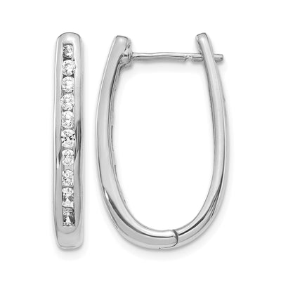 14K White Gold Diamond Oval Hinged Hoop Earrings, 24 x 3.5mm