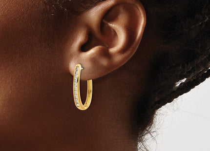 14K white gold diamond oval hoop earrings, another view