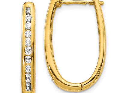 14K white gold diamond oval hoop earrings
