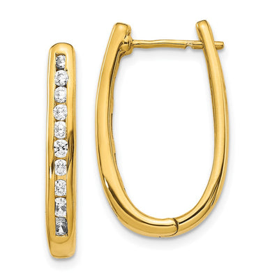 14K White Gold Diamond Oval Hinged Hoop Earrings, 24 x 3.5mm