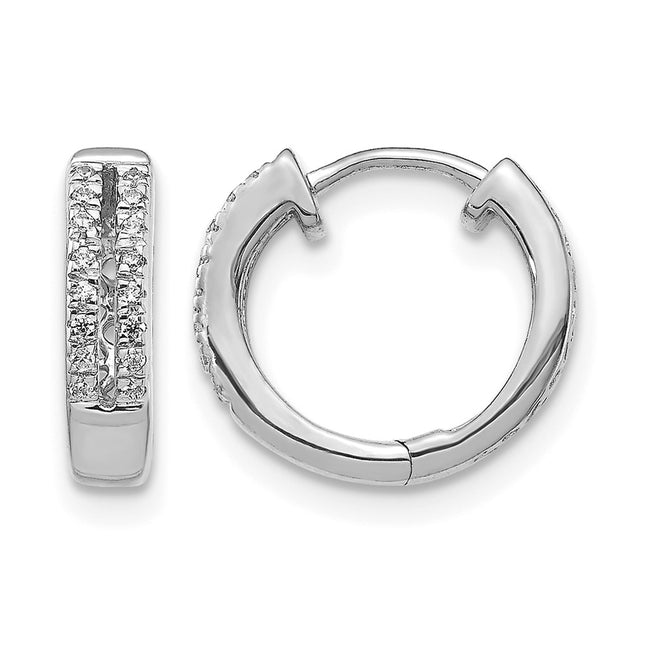 14k White Gold Diamond Hinged Round Hoop Earrings, 11 x 3.25mm