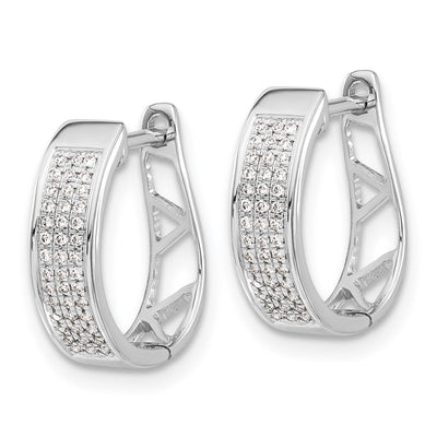 14K White Gold Diamond Hinged Oval Hoop Earrings