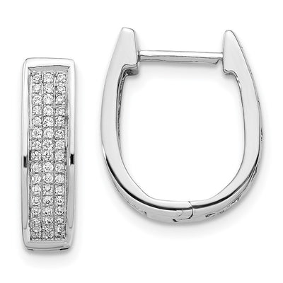 14K White Gold Diamond Medium Hinged Oval Hoop Earrings