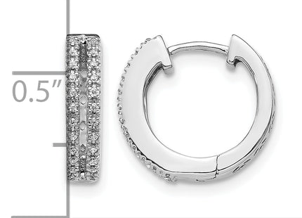 14k White Gold Diamond Hinged Round Hoop Earrings, 13 x 3.5mm