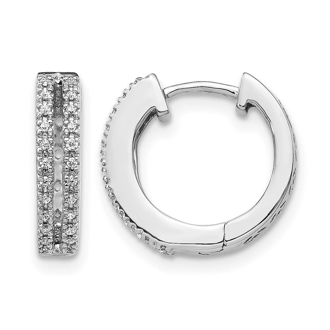 14k White Gold Diamond Hinged Round Hoop Earrings, 13 x 3.5mm