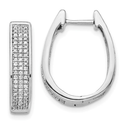 14K White Gold Diamond Large Hinged Oval Hoop Earrings