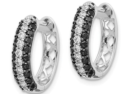 14k White Gold White and Black Diamond Hinged Hoop Earrings (Style EM5399-BK-100-WA)