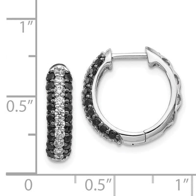 14K White Gold White and Black Diamond Hinged Hoop Earrings, 16 x 3.5mm