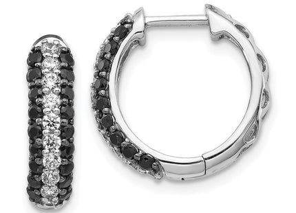 14k White Gold White and Black Diamond Hinged Hoop Earrings (Style EM5399-BK-100-WA)